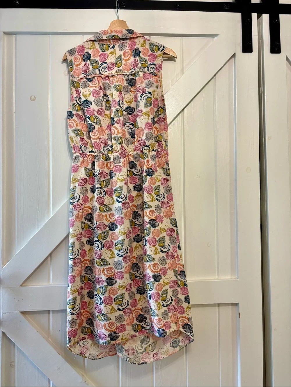 Anthropologie Linen Blend Seashell Print Midi Dress Side Slit Resort Coastal S